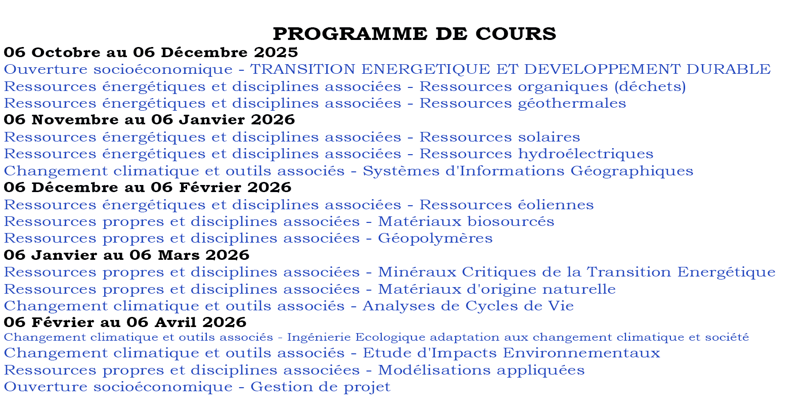Programme de cours
